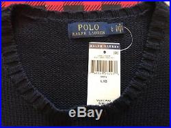 Polo Ralph Lauren Pullover American Flag Sweater USA Navy Blue Red Large NWT