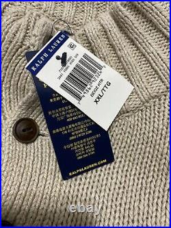 Polo Ralph Lauren RL-67 USA American Flag Mock Neck Knit Sweater Beige Mens XXL