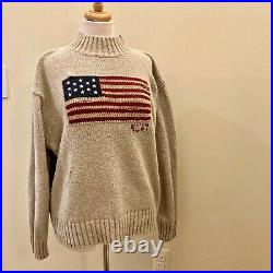 Polo Ralph Lauren RL'67 USA American Flag Mock Neck Sweater Beige Women's