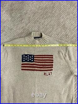 Polo Ralph Lauren RL'67 USA American Flag Mock Neck Sweater Beige Women's