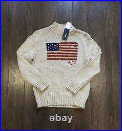 Polo Ralph Lauren RL67 USA American Flag Mock Neck Sweater Beige NWT Womens S