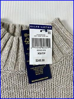 Polo Ralph Lauren RL67 USA American Flag Mock Neck Sweater Beige NWT Womens XS