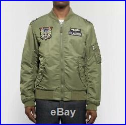 Polo Ralph Lauren Reversible Bomber Jacket Olive Green A1 Military USA Flag $400