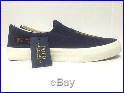 Polo Ralph Lauren Thompson USA Flag Slip On Shoes Navy Canvas Mens Size 10M