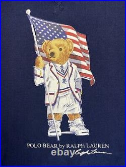 Polo Ralph Lauren USA American Flag Bear Hoodie Sweater Sweatshirt Navy Men's XL