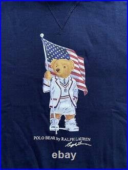 Polo Ralph Lauren USA American Flag Bear Hoodie Sweatshirt Sweater NWT Mens M