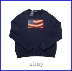 Polo Ralph Lauren USA American Flag Crewneck Knit Sweater Navy NWT Mens XXL