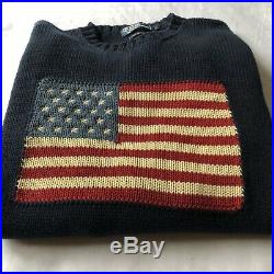 Polo Ralph Lauren USA American Flag Knit Crewneck Sweater Vintage 90s Men's L