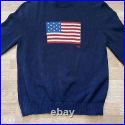 Polo Ralph Lauren USA American Flag Navy Blue Knit Crew Sweater Men's Size XXL