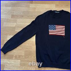 Polo Ralph Lauren USA American Flag Navy Blue Knit Crew Sweater Men's Size XXL
