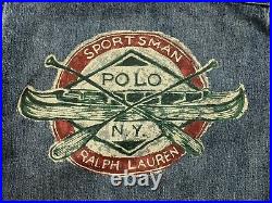 Polo Ralph Lauren USA Flag Sportsman Distress Patchwork Repaired Trucker Jacket