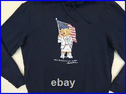 Polo Ralph Lauren USA US American Flag Bear ECOFAST Fleece Hoodie Sweatshirt M