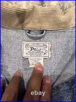 Polo Ralph Lauren Vintage USA Flag Blue Denim Trucker Jacket Size XL