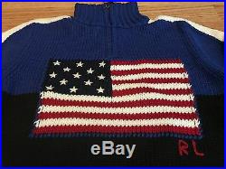 Polo Ralph Lauren boy 1/4 zip USA American flag classic sweater RL 67 mock neck
