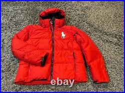 Polo Ralph Lauren red white big pony down feather hooded jacket coat L USA flag