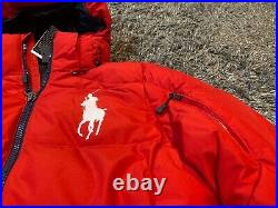 Polo Ralph Lauren red white big pony down feather hooded jacket coat M USA flag