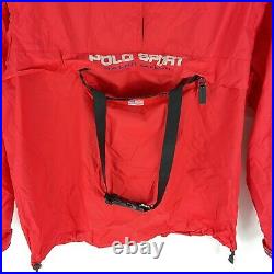 Polo Sport Ralph Lauren Red Hooded Windbreaker USA Jacket Nylon Mens LG 1/2 Zip