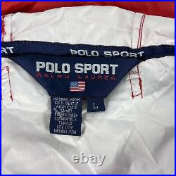 Polo Sport Ralph Lauren Red Hooded Windbreaker USA Jacket Nylon Mens LG 1/2 Zip
