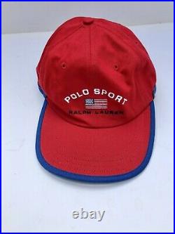 Polo Sport Ralph Lauren Stadium Strap-Back Hat Cap Flag Vintage NOS
