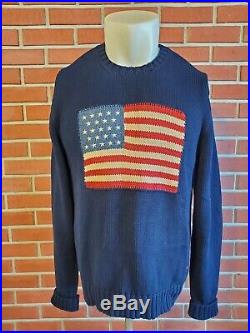 Polo by Ralph Lauren USA American Flag Mens Large Cotton Crewneck Sweater RL EUC
