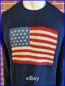 Polo by Ralph Lauren USA American Flag Mens Large Cotton Crewneck Sweater RL EUC