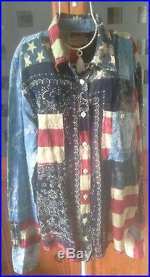 RALPH LAUREN DENIM & SUPPLY Vintage Unusual USA Flag & Floral Shirt XL12/14/16