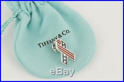 RARE Tiffany & Co. USA Enamel Flag Ribbon Pin American Charm Sterling Silver 925