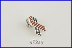 RARE Tiffany & Co. USA Enamel Flag Ribbon Pin American Charm Sterling Silver 925