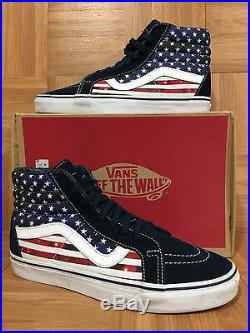 RARE VANS Sk8-Hi American Flag United States Of America USA Sz 9 Hi Top Shoes
