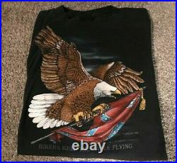 RARE Vtg 1986-88 3D Harley T-Shirt / XL / Signed / Eagle Flag / B. H. Sturgis