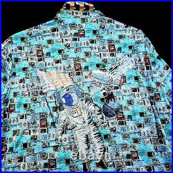 ROBERT GRAHAM $298 American Flag Embroidered Moon Landing USA Geometric Shirt S