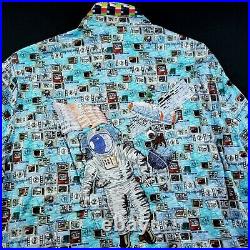 ROBERT GRAHAM $298 Embroidered Moon Landing USA American Flag Geometric Shirt