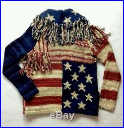 Ralph Lauren Denim & Supply Patchwork Fringed American Us Flag Sweater M/l USA