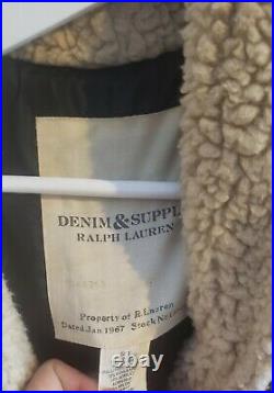 Ralph Lauren Denim Supply Red Buffalo Plaid wool coat jacket shearling sherpa S