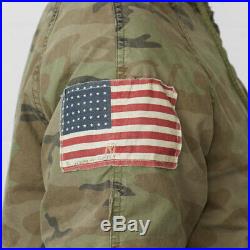 Ralph Lauren Denim Supply Women Military Army Camo USA Flag Snorkel Down Jacket