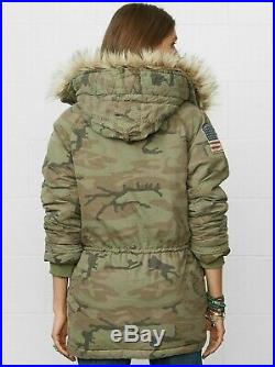 Ralph Lauren Denim Supply Women Military Army Camo USA Flag Snorkel Down Jacket