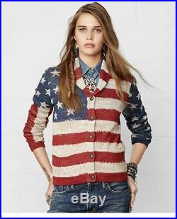 Ralph Lauren Denim Supply Women Military USA American Flag Knit Sweater Cardigan