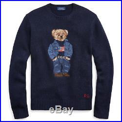 Ralph Lauren Polo 50th Anniversary Wool Denim USA Flag Bear Sweater LARGE