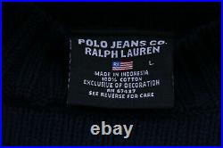 Ralph Lauren Polo Jeans Company Navy Ladies Cotton American Flag Sweater USA Lge