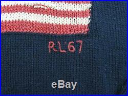 Ralph Lauren Polo Mens RL67 American Flag Sweater Large Pullover Vintage Cotton