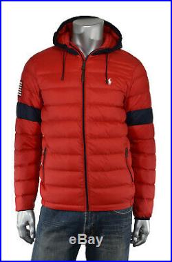 Ralph Lauren Polo Red USA Flag Packable Hooded Down Puffer Jacket S New