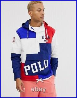 Ralph Lauren Pullover Jacket USA Colour Block Water Repellent Half Button Size L
