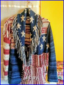 Ralph Lauren Stars & Stripes USA Patchwork American Flag Shawl Cardigan Sweater