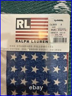 Ralph Lauren Vintage POLO USA American Flag Set Of 2 Standard Pillow Cases