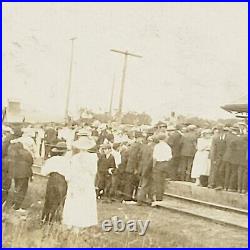 Rare 1920 RPPC Postcard Train Station Depot Wild Rose Wisconsin American Flag