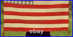 Rare Old Navajo Indian Handwoven Pictorial Rug 48 Star American U. S. Flag