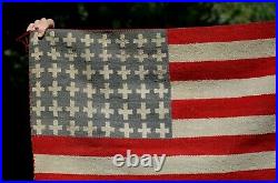 Rare Old Navajo Indian Handwoven Pictorial Rug 48 Star American U. S. Flag