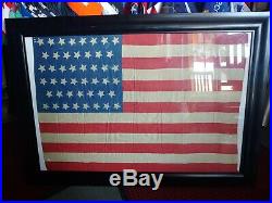 Rare Original Framed 46 Star Us Flag Dancing Stars Silk Antique Historic USA