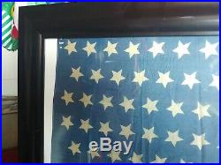 Rare Original Framed 46 Star Us Flag Dancing Stars Silk Antique Historic USA