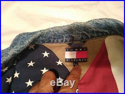 Rare TOMMY HILFIGER Vintage Denim American Flag USA Lined Jean Jacket Sz L